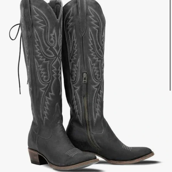 Gray Western Leather Boots - Picture 1 of 1